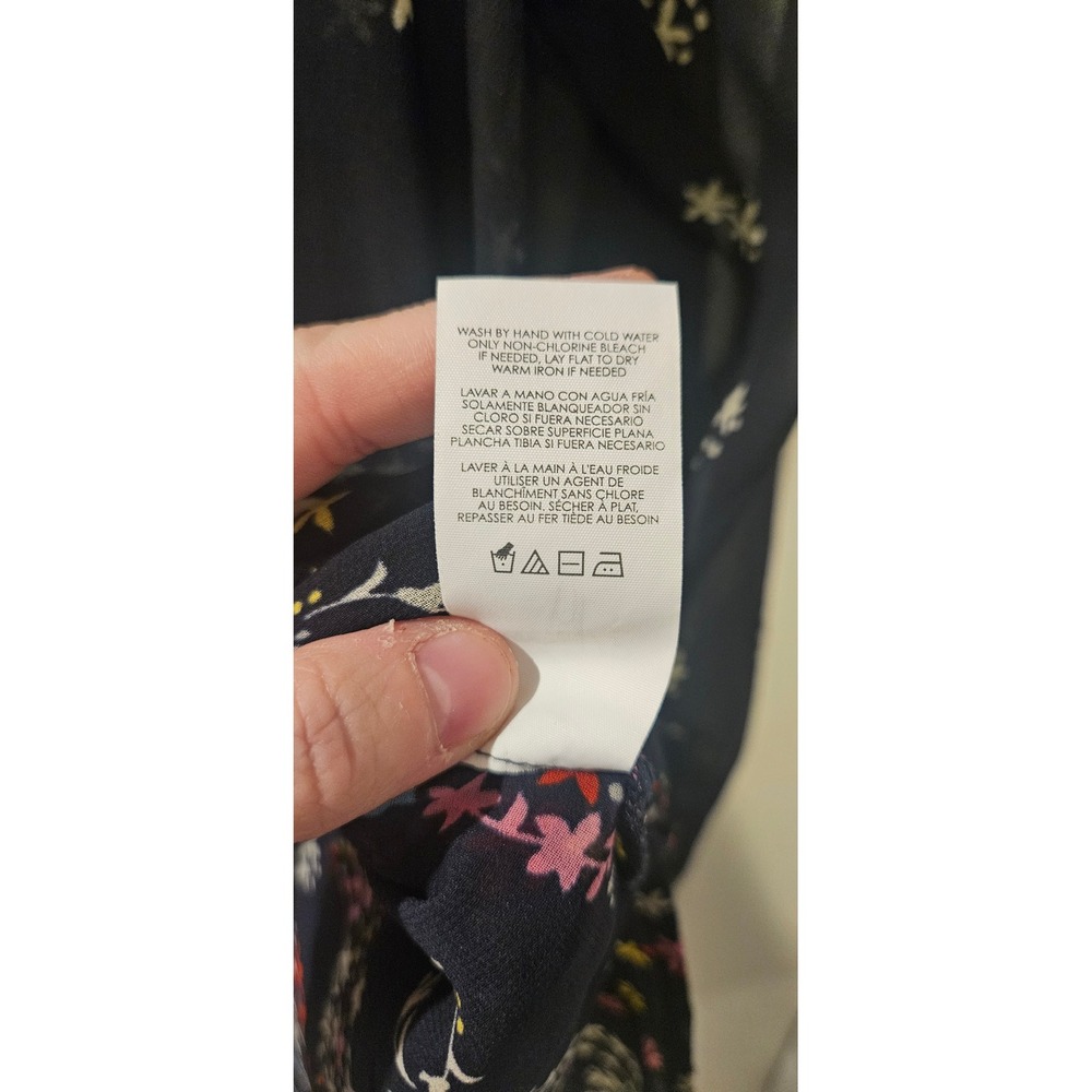 CAbi Sheer Embroidered Boho Blouse Small Navy Floral Tassel Tie Peasant Top - Picture 6 of 10